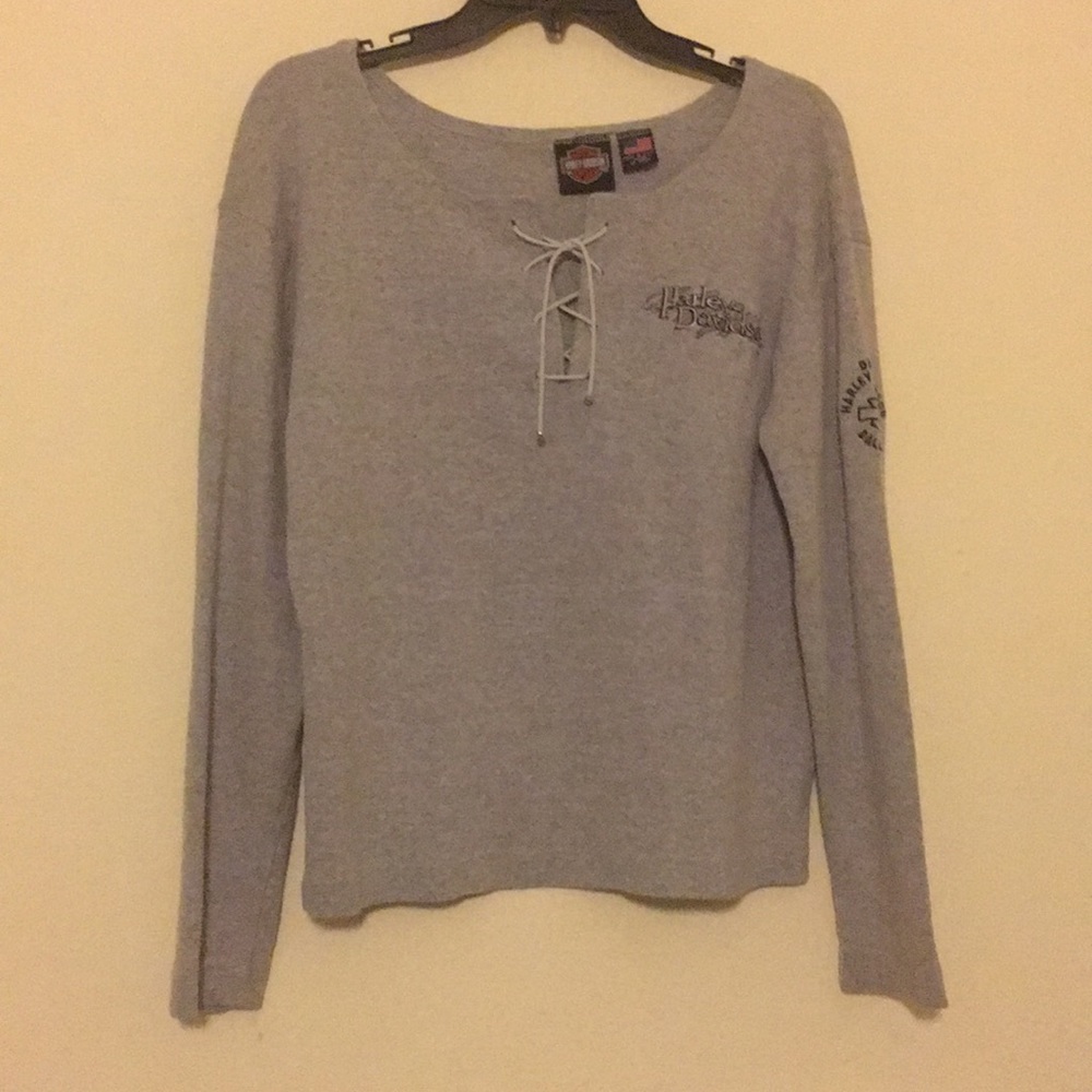 Harley-Davidson grey lace up shirt. Size L